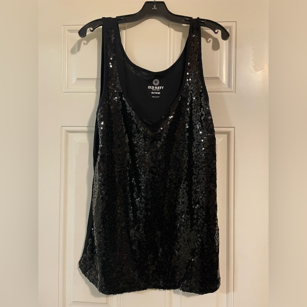 2 pc bundle! Sparkles Old Navy Gray/Silver Sequin and Black Sequin Tank Top
